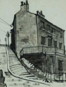 ‡ SIR KYFFIN WILLIAMS RA ink wash on paper - entitled verso, 'Houses Near Halifax', signed with