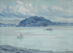 ‡ ROBERT FOWLER (1853-1926) oil on canvas - sailing boats on the Conwy estuary from Deganwy, signed,