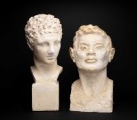 ‡ PETER ARNOLD two plaster busts, one possibly the artist, the other in the classical style, 56cms