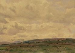 ‡ FRED LAWSON (1888-1968) watercolour - large open landscape with storm clouds, signed in full, 27 x