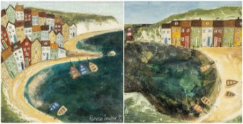 ‡ REBECCA LARDNER (b.1971) mixed media on board (a pair) - entitled verso, 'Shelter from the Storm',