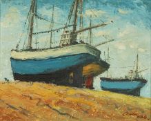 ‡ CHARLES WHITE oil on board - entitled verso, 'Beached, Hastings', signed and dated '76, 24 x 29cms