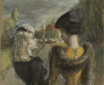 ‡ THOMAS RATHMELL (1912-1990) mixed media - entitled verso, 'Two Women' on Andrew Knight Gallery