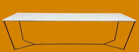 LARGE CONTEMPORARY MARBLE LONG TABLE, grey-veined marble top, fabricated tubular steel base and