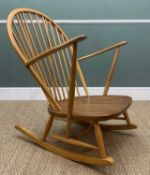 MID-CENTURY ERCOL 315 GRANDFATHER ROCKING CHAIR, solid elm and beech, blue label, 95cms (h)