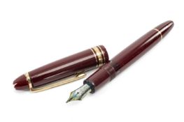 MONTBLANC RED RESIN FOUNTAIN PEN, yellow metal bands and clip, 18K 4810 bi-colour nib, 14.2cms