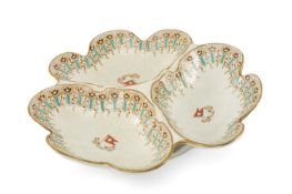 RARE WHITE STAR LINE FIRST CLASS HORS D'OEUVRES DISH, of triple clam shell form, decorated in '