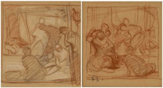 ‡ FRANK BRANGWYN RA RWS PRBA (1867-1956) red and white chalk, and pencil on paper – Workmen in