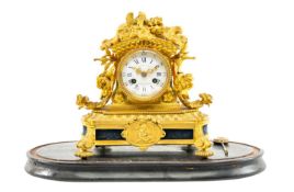 19TH C. FRENCH GILT BRONZE MANTEL CLOCK, Leroy & Fils, back plate stamped and numbered 5414, case