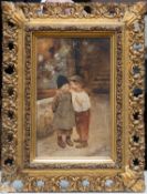 MARIE WUNSCH (1862-1998) oil on panel – The Secret, signed, label verso inscribed in German, 27 x