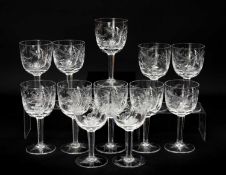 THARAUD, JUSTIN: CUT CRYSTAL WINE/WATER GOBLETS, 'Emerald' pattern, 18 (h) x 8.5cms (wide at rim) (