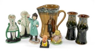 ASSORTED COLLECTABLE CERAMICS, including Royal Doulton stoneware spill vases, 14.5cms (h), silver-