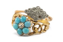 TWO GOLD RINGS comprising 18ct gold and platinum diamond chip ring, together with a yellow metal