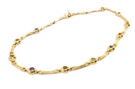 9CT GOLD, AMETHYST, PERIDOT & CITRINE NECKLACE, import marks for Sheffield 1992, 44cms long, gross