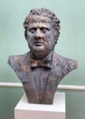UNFINISHED CAST BRONZE BUST OF DYLAN THOMAS, inscribed under the rim with quote for his poem 