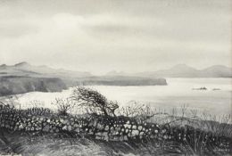 ‡ ALUN DAVIES (Welsh-Pembrokeshire) watercolour - entitled verso, 'Ramsey Island from Trwyn