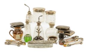 ASSORTED COLLECTABLE SILVER, including silver topped glass toilette boxes and atomisers, Georgian