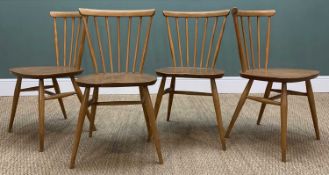 FOUR MID-CENTURY ERCOL 449 WINDSOR BOW TOP DINING CHAIRS, solid elm and beech, polished natural