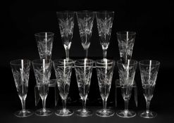 THARAUD, JUSTIN: CUT CRYSTAL CHAMPAGNE FLUTES, 'Emerald' pattern, 18.5cms (h) (12) Private