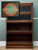 EARLY 20TH C MAHOGANY GLOBE WERNICKE, four tier, glass 'lift up and slide' fronts, metal strap