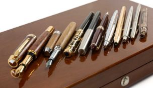 PEN COLLECTORS BOX & ASSORTED WRITING INSTRUMENTS, including fountain pens, rollerball pens and