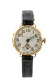 18K GOLD INTERNATIONAL WATCH COMPANY WRISTWATCH, white stepped dial with Arabic numerals, subsidiary