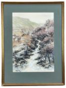 ‡ VALERIE GANZ (1936-2015) mixed media on paper - mountainous landscape with winding river, signed