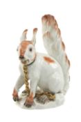 RARE MEISSEN MODEL OF A SQUIRREL, naturalistically coloured white with patches of red / brown,