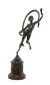 AFTER GIAMBOLOGNA, patinated bronze - 'Fortuna', standing on Zephyr mask, raised on red marble and