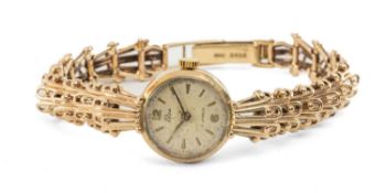 9CT GOLD ELCO LADIES' BRACELET WATCH, London 1959, retro-fitted with quartz movement, foliate link