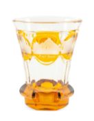 19TH C. BOHEMIAN AMBER FLASHED SPA GLASS, five circular panels engraved with German-titled