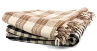 TWO TRADITIONAL WELSH PLAID BLANKETS, wool, woven in black and cream 180 x 210cms (heavy), and