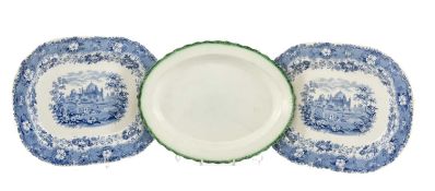 PAIR STAFFORDSHIRE BLUE & WHITE MEAT PLATTERS, printed with an Indian Mosque surrounded by floral