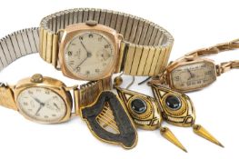 THREE WRISTWATCHES comprising Record and Rotary 9ct gold watches, a 9ct gold ladies wristwatch, pair
