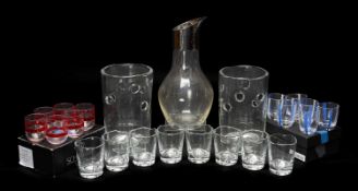 COLLECTION OF CONTEMPORARY GLASS DRINKWARE including Georg Jenson Sky Water Pitcher, 28cms (h), 12 x