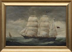 19TH C BRITISH SCHOOL oil on canvas - portrait of the barque 'Beltiste' in choppy seas, 50 x 75cms