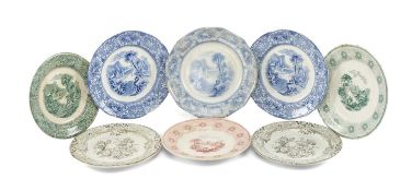 EIGHT LLANELLY DISHES, including pair decorated in the 'Eastern' pattern, 24cms diam, two blue and