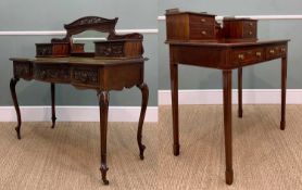 TWO ANTIQUE WRITING DESKS including EWARDIAN SHERATON REVIVAL boxwood strung and marquetry desk,