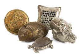 ASSORTED NOVELTY VESTA CASES & PIN-CUSHIONS, including silver tortoise pin-cushion, silver cushion