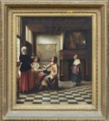 AFTER PIETER DE HOOCH, oil on canvas - Flemish interior with figure at table, 73 x 62cms Provenance: