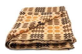 TRADITIONAL WELSH TAPESTRY BLANKET, wool, possibly Caernarfon pattern, woven in caramel, black &