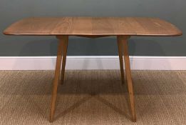 MID-CENTURY ERCOL 383 DROP-LEAF DINING TABLE, solid elm and beech, wax finished, 72 (h) x 138 (w)