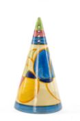 CLARICE CLIFF CONICAL SUGAR SIFTER, circa 1932, 'Pastel Melon' pattern, painted with a band of