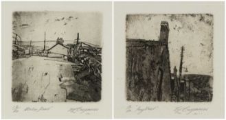 DAVID CARPANINI (Welsh, b. 1946) two small limited edition (13/20) etchings - Amy Street; Station