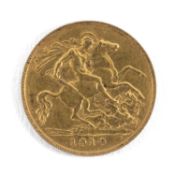 EDWARD VII GOLD HALF SOVEREIGN, 1910, 3.9gms Provenance: private collection Pembrokeshire