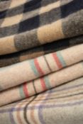 THREE TRADITIONAL WELSH BLANKETS, wool, two in plaid patterns: caramel, red, green and black 182 x