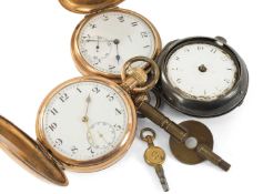 TWO GOLD PLATED FULL HUNTER POCKET WATCHES together with silver pair cased pocket watch (3)