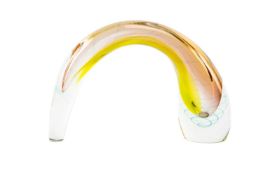WATERFORD EVOLUTION SEA BREEZE GLASS VASE, arched form, opening to top, yellow and peach accents