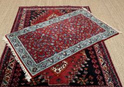LIBERTY SHIRAZ RUG, 172 x 124cms and SMALL INDIAN RUG, 134 x 80cms (2) Private collection Cardiff