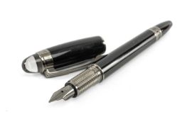 MONTBLANC BLACK RESIN 'STAR WALKER' FOUNTAIN PEN, floating snowflake cap, grey metal bands and clip,